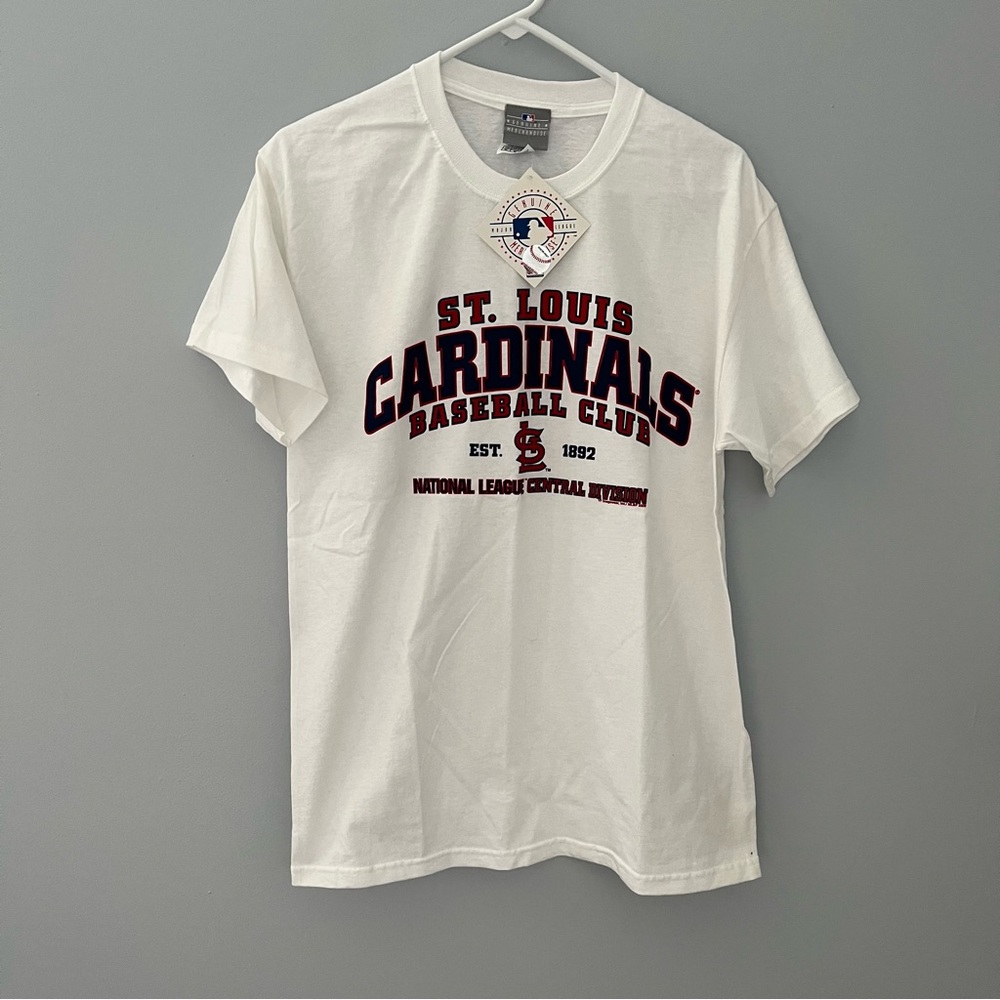NEW St Louis Cardinals Shirt Mens Medium Red White Baseball MLB Crew Neck -FLAW